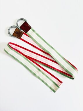 GAP Women's Ribbon Belt Medium Set of 2 Silver D-Ring Buckle Green Pink Stripes